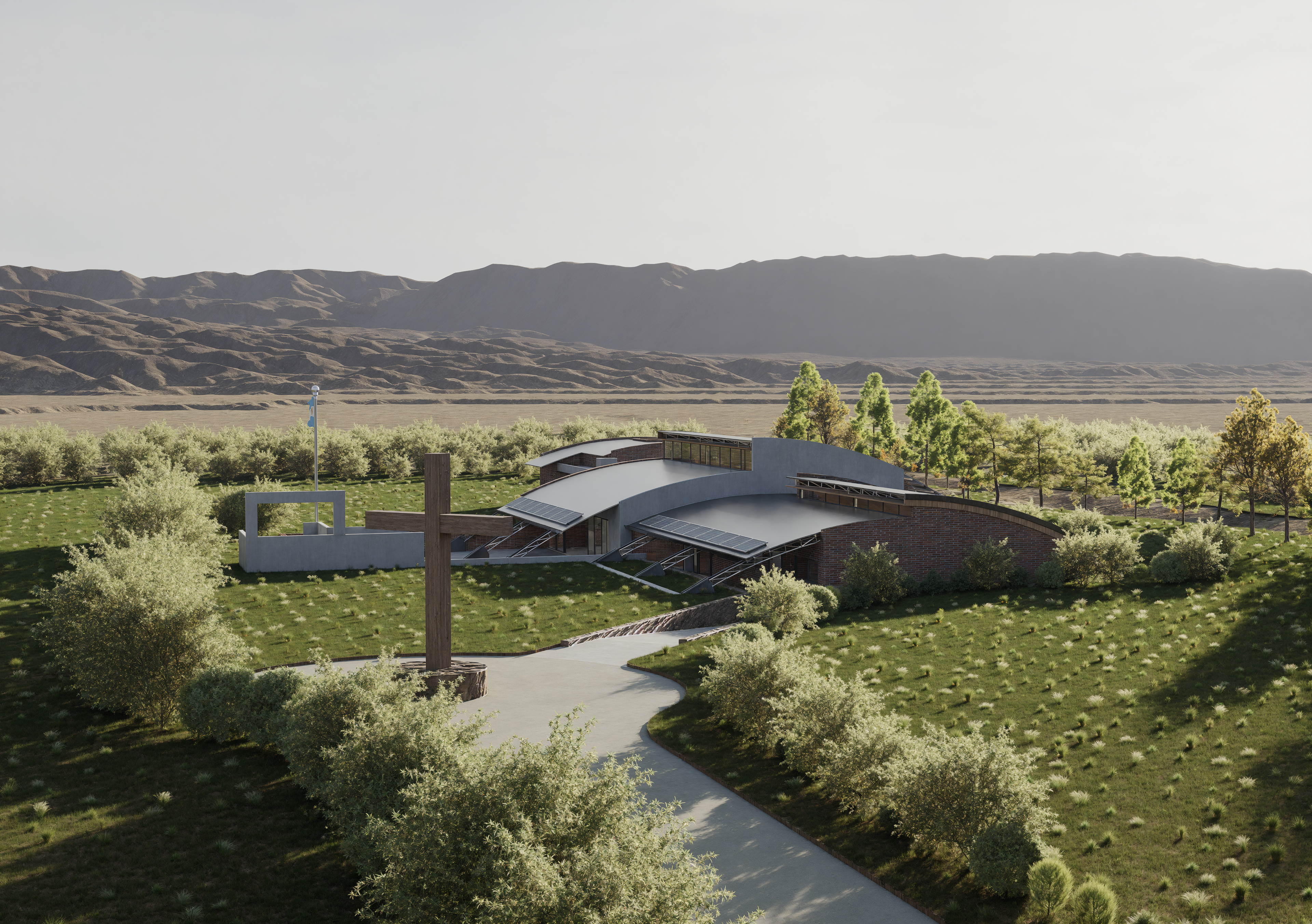 Escuela Rural — vista aérea del paisaje